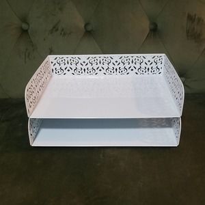 New! The Container Store White Office Desk Metal Paper Trays